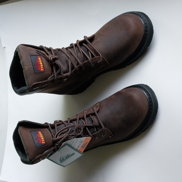 Leather Work Boots Padded Collar Goodyear Construction Brown by ITASCA - Picture 3 of 15